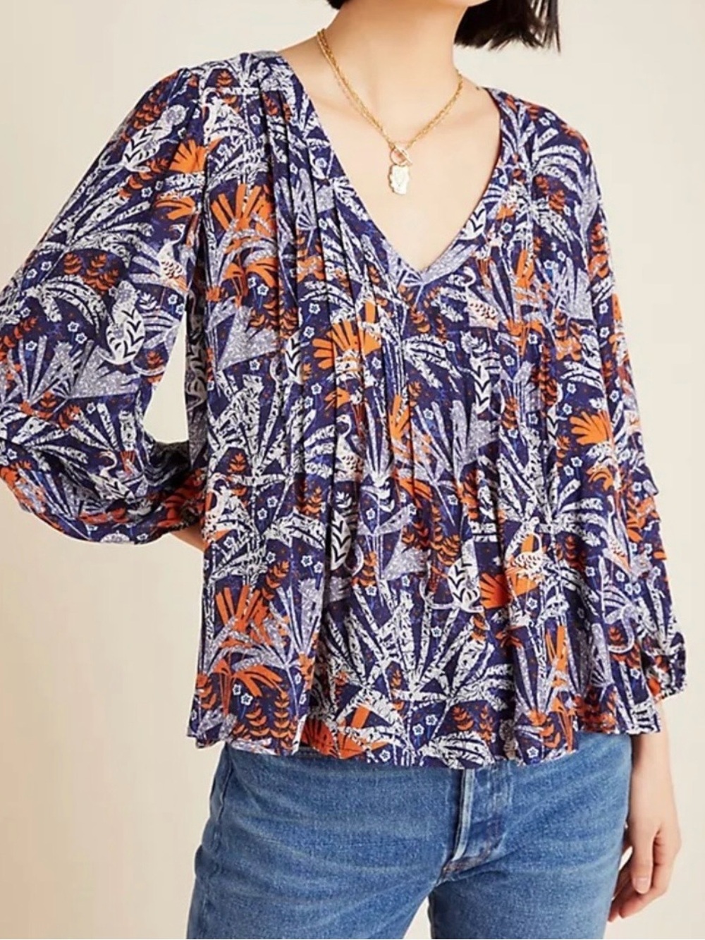 Maeve Anthropologie Cathy Pleated Animal Jungle Bird Print Blouse Size Large